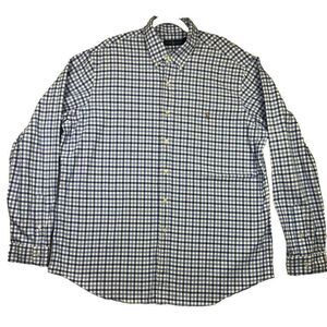 Polo‎ Ralph Lauren Windowpane Plaid Blue White Long Sleeve Shirt Size 2XL XXL